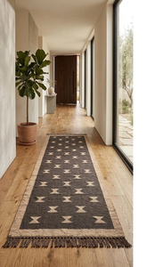 <b>Black</b> Beige Tribal Geometric Jute Wool <b>Runner</b> Rug Handwoven Boho Southwestern Farmhouse Carpet for Hallway Entryway Home Decor - Product Image 3