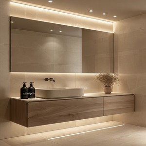 Mobile da Bagno Sospeso in <span class=keywords><strong>Legno</strong></span> |   Mobile in <span class=keywords><strong>Legno</strong></span> <span class=keywords><strong>Naturale</strong></span> + Lavandino |   Design con illuminazione a LED per bagni di piccole dimensioni - Product Image 3