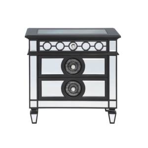 Black Mirrored Nightstand With 2 <b>Drawers</b> Wooden Furniture Glam Luxury Bedroom <b>Storage</b> <b>Drawer</b> - Product Image 2