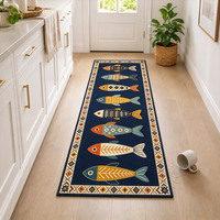 Tapis de couloir ethnique motif poisson, tapis de cuisine long, tapis bohème lavable antidérapant, tapis long imprimé tribal coloré