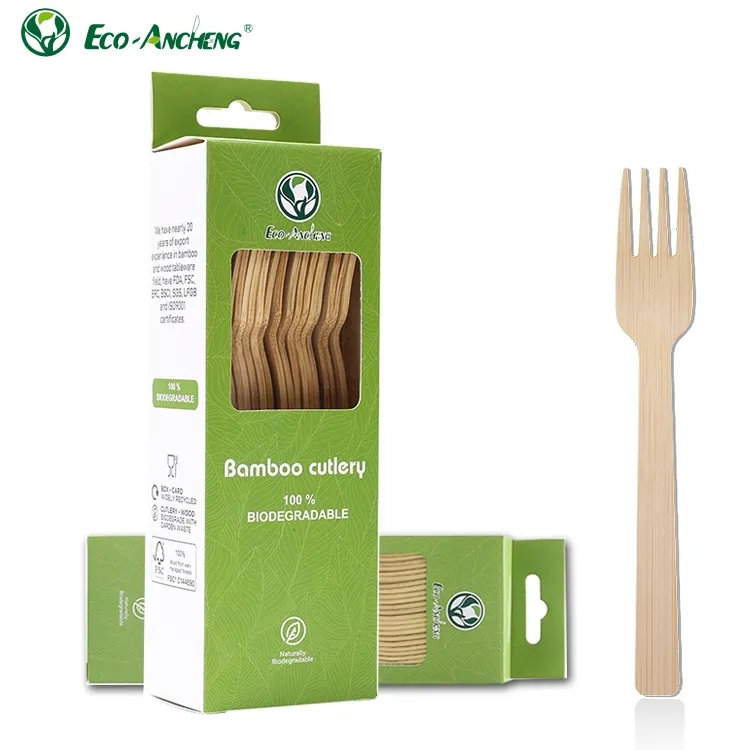 Tenedor desechable de bambú degradable 100% natural respetuoso con el medio ambiente