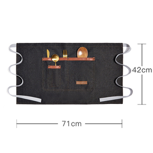 Moda de alta calidad de alta resistencia <span class=keywords><strong>Vintage</strong></span> Jean camarero delantal Jean Barmen delantal Denim cintura <span class=keywords><strong>camarera</strong></span> medio delantal con cuero - Product Image 6