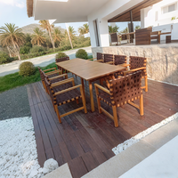 Meubles de jardin en teck au design moderne, table et chaises de salle à manger, ensemble de patio en corde tressée, restaurant, café, terrasse