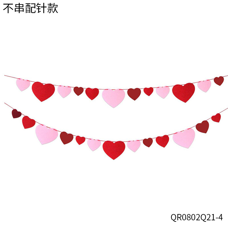 Valentine's day Red and Pink Felt Heart Garland Banner for Romantic Decorations Special Night