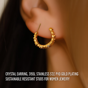 <b>Crystal</b> <b>Earrings</b> 316L Stainless Steel PVD Gold Plating Sustainable Resistant <b>Studs</b> For Women Jewelry - Product Image 3