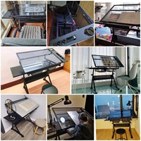 Table en verre artistique moderne avec structure métallique, design pliable, pour l'école, l'atelier, l'hôtel
