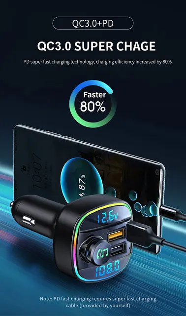 C22 Car Bluetooth 5.0 Fm Transmitter Qc3.0 PD20W Charger Fast Charging Mp3  Player For Car New Dual Display Voltage Detection - AliExpress