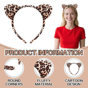 24 قطعة عصابة رأس بنمط الفهد مع آذان قطة للحفلات التنكرية، ربطة شعر مخملية بالجملة، هدايا للعائلة والأصدقاء - Product Image 1
