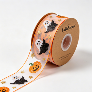 Ruban en organza transparent de luxe sur mesure avec nœud personnalisé, boîte cadeau avec logo personnalisé, pour décoration de fête d'Halloween - Product Image 3