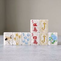 Set Mahjong Akrilik Amerika Motif Mutiara Berkilau Iridescent, Gaya Chinoiserie Crane Golden Palm Coastal, untuk Hadiah Ulang Tahun Unik