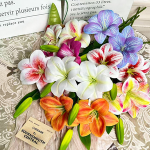 Bouquet artificiel de lys à deux têtes 3D en soie, fleur faite à la main pour la décoration de mariage et de la maison - Product Image 1