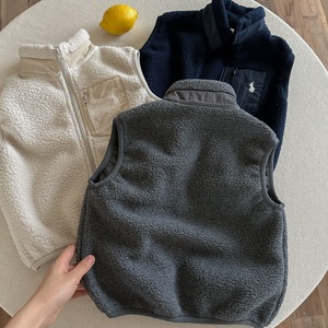 Children Fleece Vest Solid Color Off White Gray Navy Blue Autumn Winter Warm Baby Boy Girl Outerwear - Product Image 4
