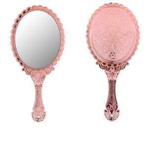 Fabricant de verre, mini miroir de toilette en or, cadre compact en plastique bon marché, miroir à main <span class=keywords><strong>vintage</strong></span> pour maquillage avec poignée