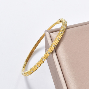 luminous embedded zircon 18k gold bulk wholesale sleek leaf texture anti-fade timeless feminine elegant <b>bangle</b> <b>bracelet</b> - Product Image 1