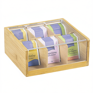Caja de almacenamiento de té de madera con 6 compartimentos para organizar bolsitas de té, organizador para gabinete de cocina - Product Image 2