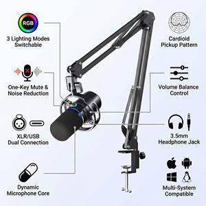 Micrófono de Condensador USB/TIPO-C, Micrófono para Computadora, Cableado, 3 Modos de Iluminación, Silenciador de un Toque, Control de Volumen con Reducción de Ruido - Product Image 3