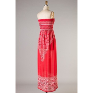 Abito lungo con taglio a tubo rosso con stampa elegante Design personalizzato con colletto quadrato sceso Casual ODM/OEM abbigliamento da giorno con data XS - Product Image 2