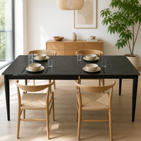 Table à manger extensible moderne, gris foncé, aspect marbre en pierre frittée, pieds en fer noir, table rectangulaire pour la maison et les restaurants