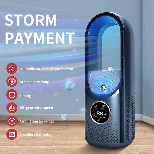 Factory Price Desk Bladeless Humidification Electric Fan Six Gear Adjustable with LED Light Timing Function