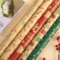 Papier d'emballage kraft imprimé Noël en gros 74x50cm en pâte de bois vierge, sans décoloration, pour bouquets de fleurs et emballages cadeaux
