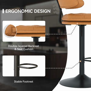 Double-Layered Cushion Swivel Rustic Steady Hotel <b>Bar</b> <b>Stools</b> <b>Adjustable</b> <b>Height</b> Ergonomic Design Fabric Footrest Iron Frame - Product Image 3