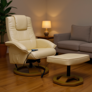 Fauteuil de massage réglable en similicuir crème 77 x 82 x 103 cm pour usage domestique complet - Product Image 2