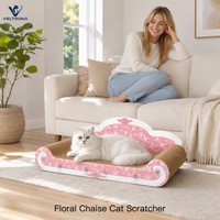 Chaise longue griffoir pour chat en carton ondulé rose à motifs floraux, style victorien, siège à griffer, mobilier orné, vente en gros