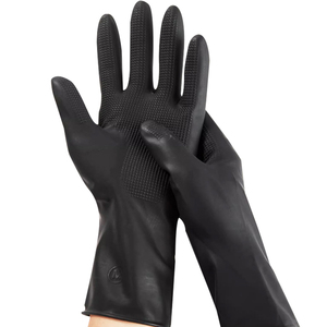 Gants en latex noir 34G robustes, motif quadrillé moyen, antidérapants, roulés, imperméables, résistants à l'huile, écologiques - Product Image 2