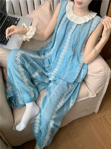Pyjama pantalon ensemble deux pièces ensemble vêtements pour femmes <span class=keywords><strong>Homewear</strong></span> été corée confort décontracté mode respirant coupe ample <span class=keywords><strong>grande</strong></span> <span class=keywords><strong>taille</strong></span> - Product Image 3