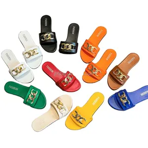J&H 2024 new arrivals wholesale slipper for women trendy large size beach slides casual flats summer shoes
