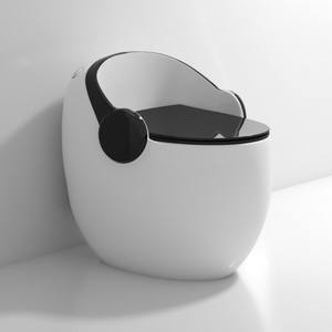 Toilette moderne en forme d'œuf, monobloc, à double chasse, blanc noir brillant, facile à nettoyer, siphonique, S-trap pour salles de bain - Product Image 2