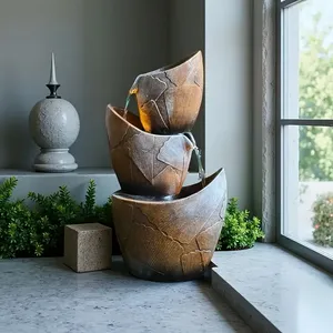 Fuente De Pie Grande. 20 pulgadas de alto, con tres capas de cascada y luces de colores cálidos - Product Image 2