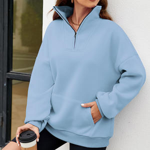 Nuevo producto Stand up Collar Fleece Plain Zip up Sudaderas Mujeres <span class=keywords><strong>Sin</strong></span> capuchas - Product Image 3