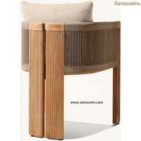 Chaise de salle à manger en teck moderne, confortable et durable, avec dossier en forme de barillet, en corde tressée, pour une utilisation en extérieur par tous les temps