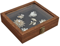 Petite vitrine à bijoux en bois avec dessus en verre et coussin de présentation en velours noir luxueux amovible, conçue pour les objets de collection