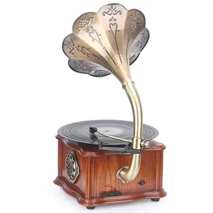Factory Supply Classic Wooden Radio Gramophone Luxury Retro Vinyl Phonograph Record Player Antique Gramophone