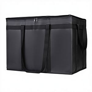 Sac isotherme pliable noir grande capacité avec fermeture éclair, en non-tissé robuste et écologique, facile à nettoyer, pour - Product Image 1