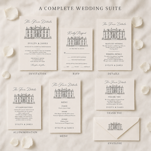 Carte d'invitation élégante <span class=keywords><strong>pour</strong></span> mariage, style manuscrit, avec dessin de la location, design minimaliste et neutre, et instructions <span class=keywords><strong>pour</strong></span> les invités du week-end du mariage - Product Image 3