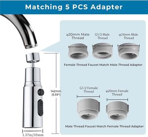 Aérateur de Robinet de Cuisine Moderne Pexmax, 3 Modes, Anti-éclaboussures, Adaptateur Prolongateur, Pulvérisateur de Lavabo, Filtre Économiseur d'Eau - Product Image 2