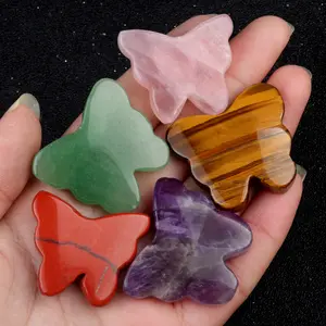 30*35mm Big Butterfly Crystal Carving/Hand Carved Natural Crystal Agate Stone Butterfly for Home Office Decoration Gift