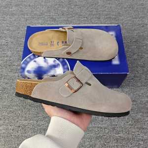 Mules plates d'extérieur de qualité supérieure, sabots Birkenstock, sandales Bostones en cuir véritable et daim, pour hommes et femmes, avec semelle en liège Hana, sabots solides - Product Image 3