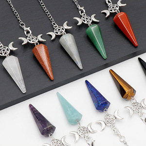 Pendule de méditation <span class=keywords><strong>hypnotique</strong></span> pendentif pyramide hexagonale charme de lune étoile de cristal de pierre naturelle pendule de guérison en pierre de lune - Product Image 2