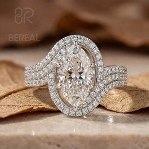 IGI Certified Vvs Lab Grown Diamond Engagement <b>Ring</b> Women Custom 925 <b>Silver</b> Marquise Lab Created Diamond Pave <b>Ring</b> Fine Jewelry - Product Image 1