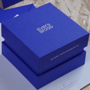 Everbroad Recyclable Art Paper <b>Square</b> Rigid Box with Custom Logo Blue Hot Stamping for High-End Jewelry Watch Eyewear Packaging - Product Image 2