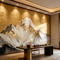 Peinture murale 3D de style chinois moderne, dorée, de luxe, avec paysage, personnalisable, non tissée, installation facile, pour mur de fond d'hôtel