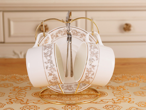 Service à café en porcelaine fine de style européen, 15 pièces, avec logo personnalisable, vente directe d'usine, ensemble de tasses et soucoupes à café et à thé - Product Image 6