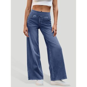 Fisoew Womens Baggy Wide Leg Jeans High Waisted <b>Pull</b> On Straight Leg Stretchy Denim Pants Boyfriend Style - Product Image 6