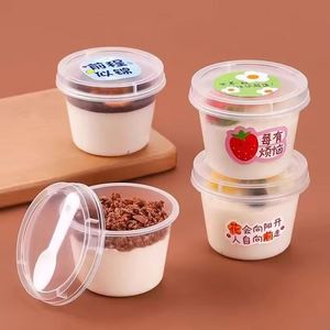 En stock – Pots à dessert en plastique PP de 280 ml et 220 ml avec couvercle et cuillère pour yaourt, crème glacée, gelée, pudding, gâteau au lait - Product Image 4
