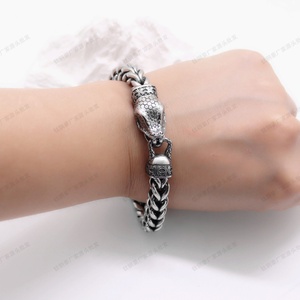 Stainless Steel Cuban Chain Bracelet with Double <b>Wolf</b> Head Clasp Viking Style Carved Details Heavy Gothic Punk <b>Jewelry</b> for Men - Product Image 4