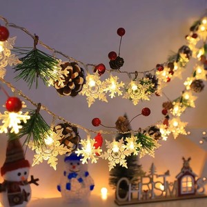 LED Christmas <b>Lights</b> <b>Battery</b>-Powered Red Fruit Pine Cone Leaf <b>String</b> <b>Lights</b> with Vine <b>String</b> for Xmas Decorations - Product Image 6